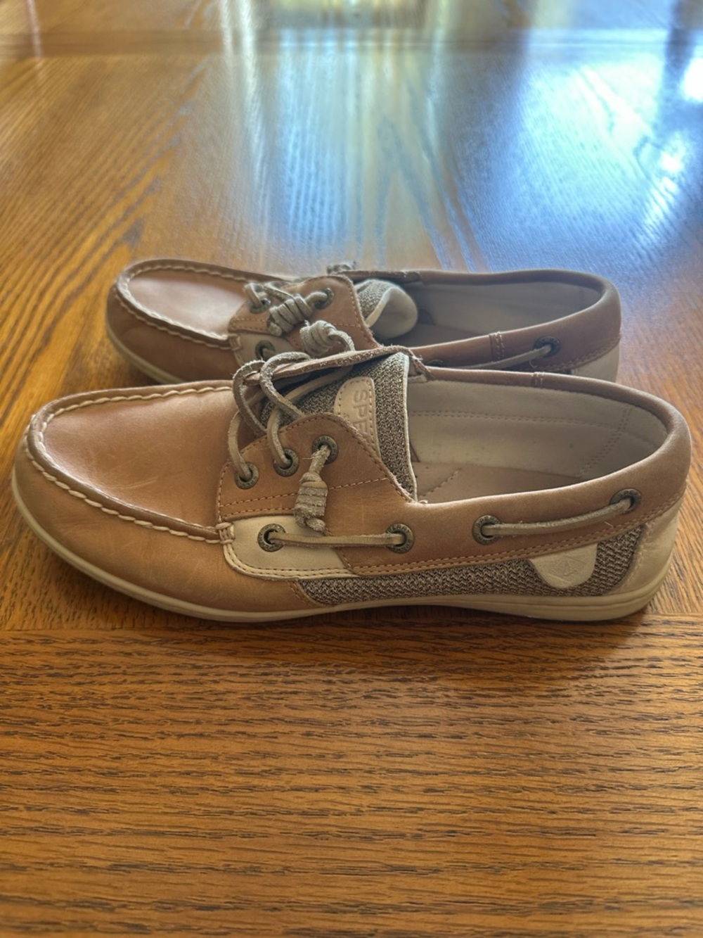 Sperry Tan and Beige Canvas & Leather Boat Shoes Women’s Size 7.5 - Picture 2 of 8